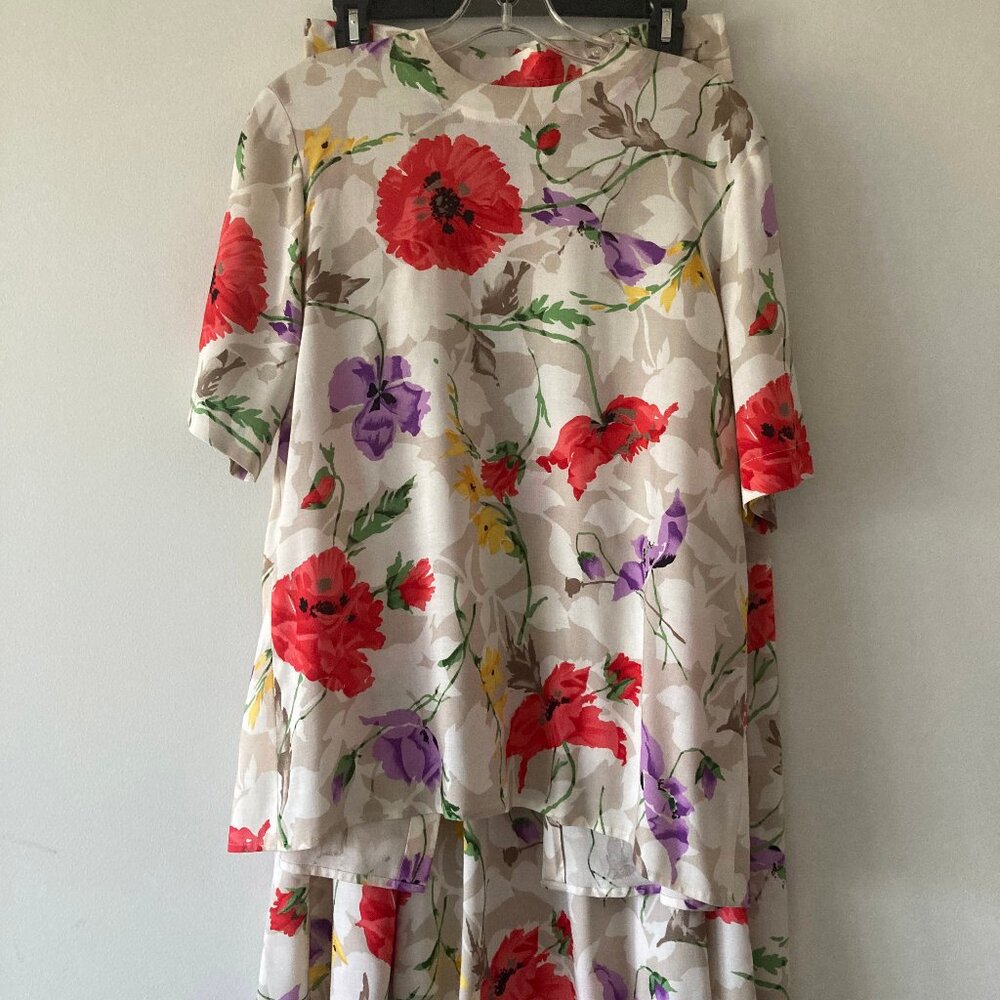 VTG Evan-Picone Size 10 Floral Multi Color on Cream Background 2 Pc Set